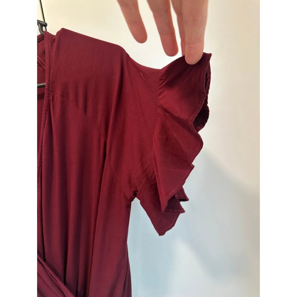 Michael Stars Womens Jumpsuit Size XS Maroon Ruffled Rialto Short sleeve NWT - Image 5