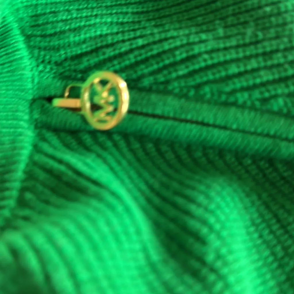 NWT Michael Michael Kors Bright Emerald Gold Mk Zipper Knit Pullover Small Green - Image 6