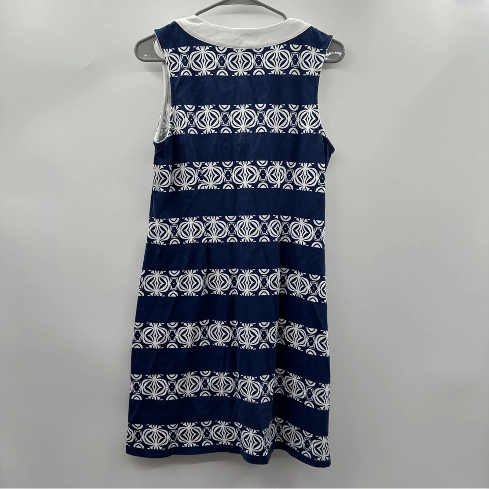 Tommy Bahama Navy Blue & White Striped Geometric‎ Print Lace Up Dress Sz S - Image 4