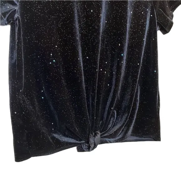 H&M Black Halloween Witch Velvet Star Dot Rainbow Sparkles‎ & Front Tie Crop Top - Image 5
