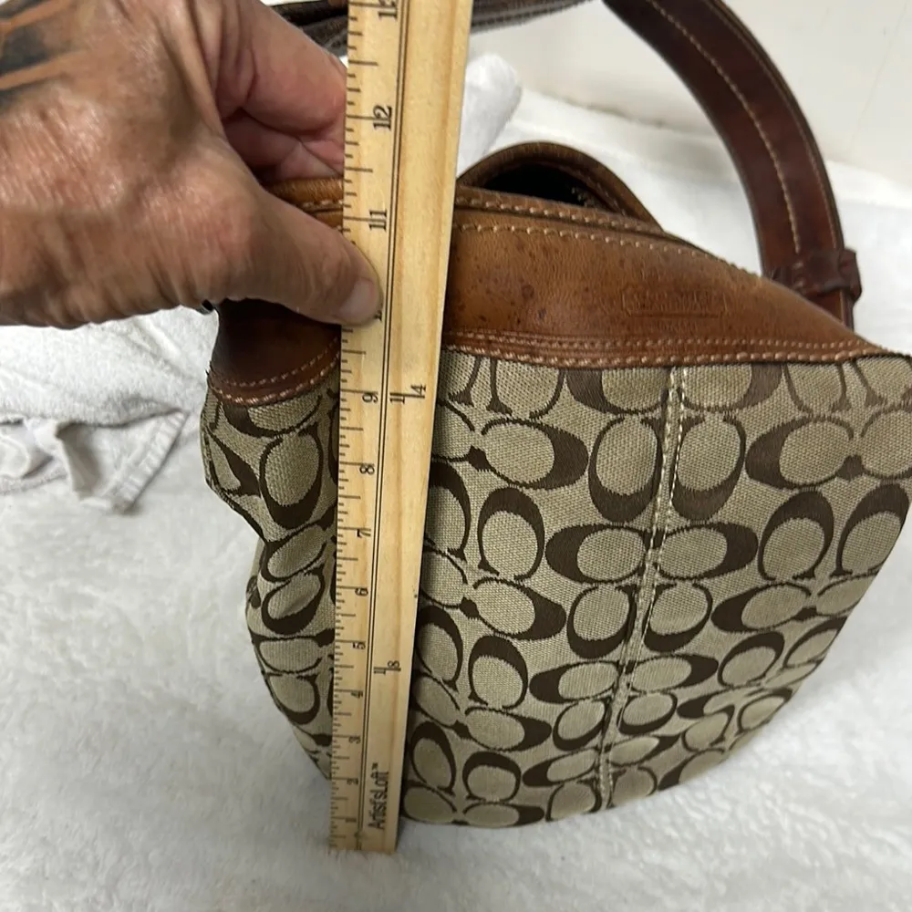 Vintage Coach Bucket Bag Brown Signature Shoulder/ Crossbody with Leather Trim - Image 15