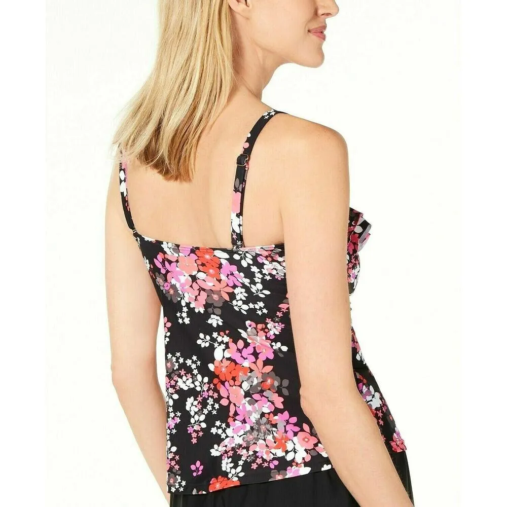 Island Escape Tankini Top Black Pink Floral Size 6 Tahiti Bandini New - Image 2