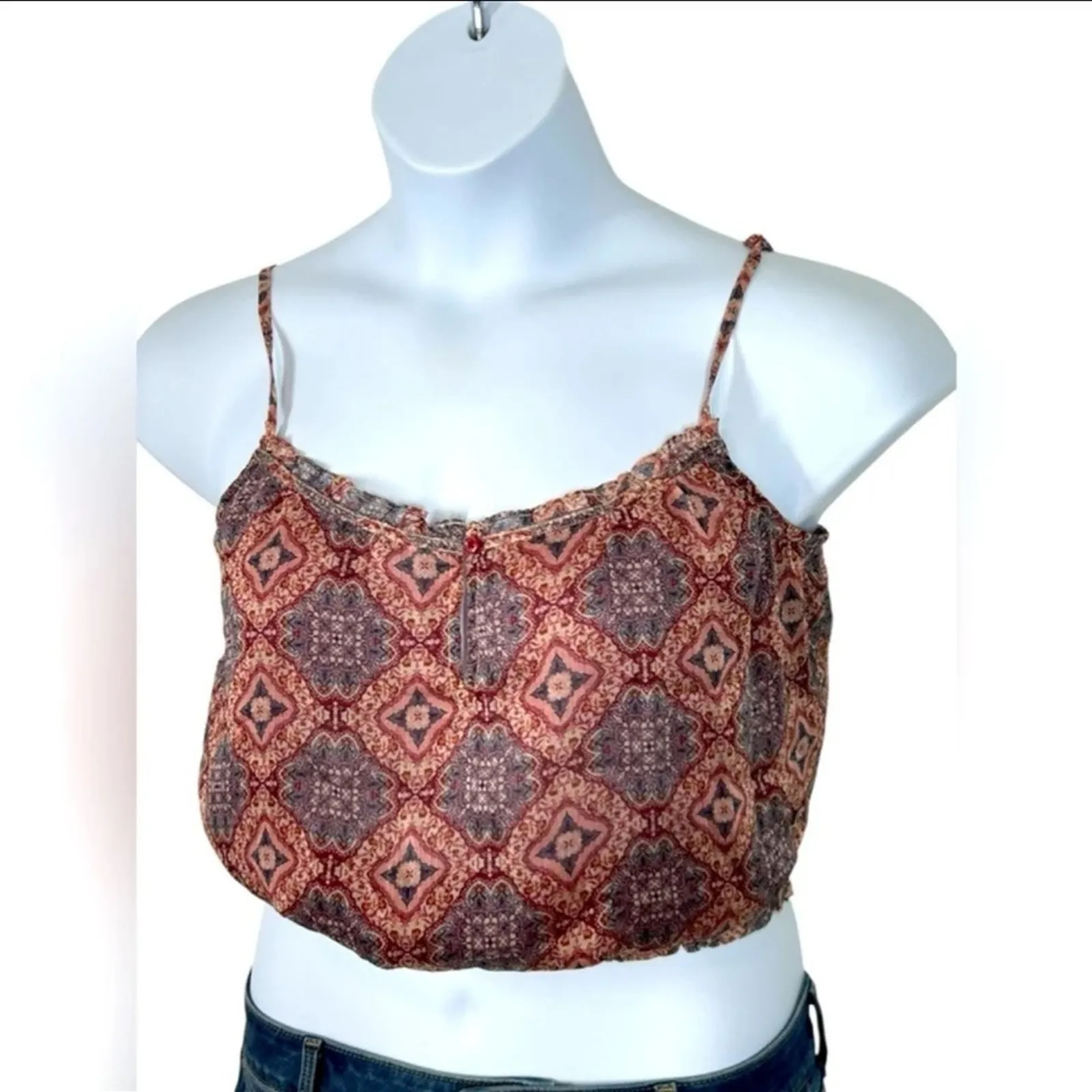 American Eagle Paisley Boho Semi Sheer Crop Tank Top Size S - Image 5
