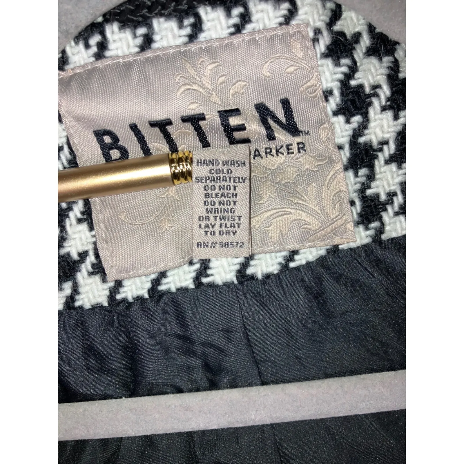 Vintage‎ Bitten Sarah Jessica Parker PeaCoat Women Medium Houndstooth Wool Blend Black - Image 9