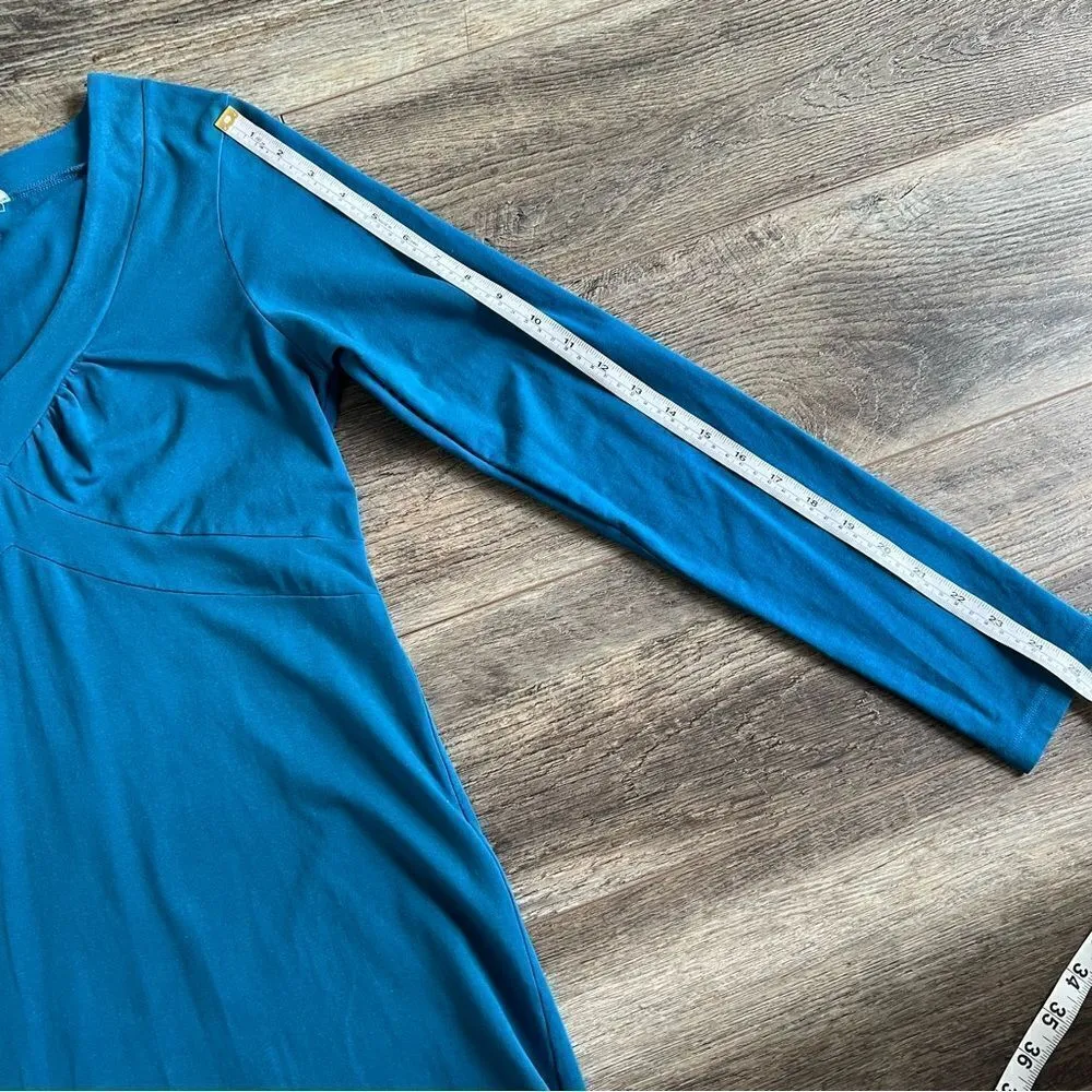 Athleta Senorita Blue Teal V-Neck Long Sleeve Organic Cotton Dress Large Tall - Image 11
