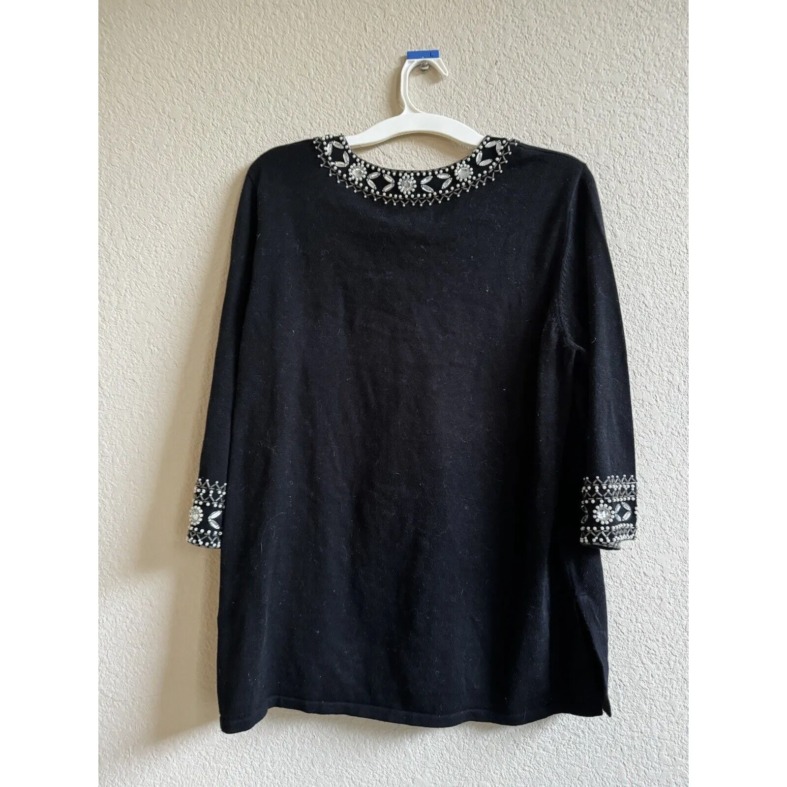 Bob Mackie Wearable Art Women's‎ Sweater Size L Sequin Black Long Sleeve Cotton - Image 3