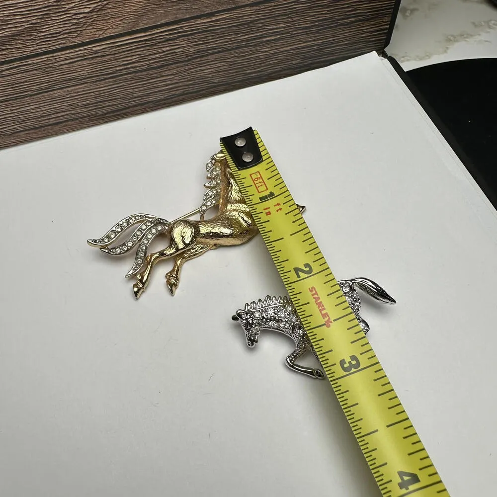 Rhinestone Horse Pony Brooch Pin 1 ROMAN Two Tone 1 Gold Tone Lot Of 2 - Image 3