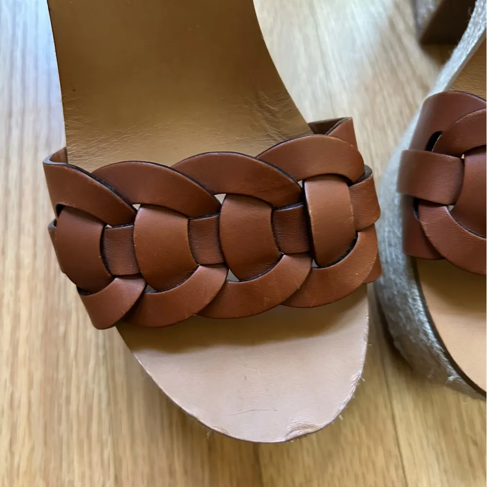 MIU MIU Brown Leather Platform Open Toe Weave Shoes Size Euro 40 - Image 7