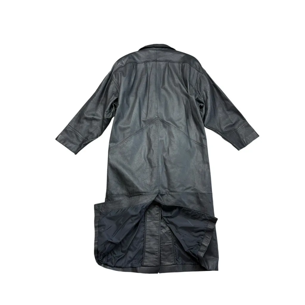 *Vintage 80's Leather Jacket Womens Size M Black Trench Whimsigoth Witchy Grunge - Image 4