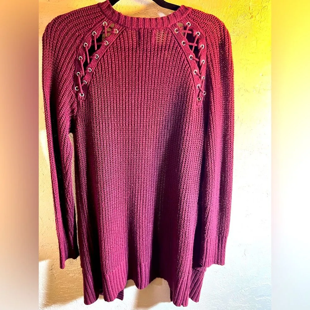 Cardigan by Hippie Rose- cherry coke color, size Large- love the back grommets - Image 2