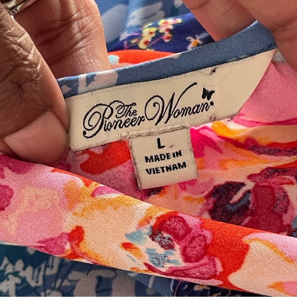 THE PIONEER WOMAN | Colorful Boat Neck Mixed Floral Print Tunic Top Sz L Red Size L - Image 10