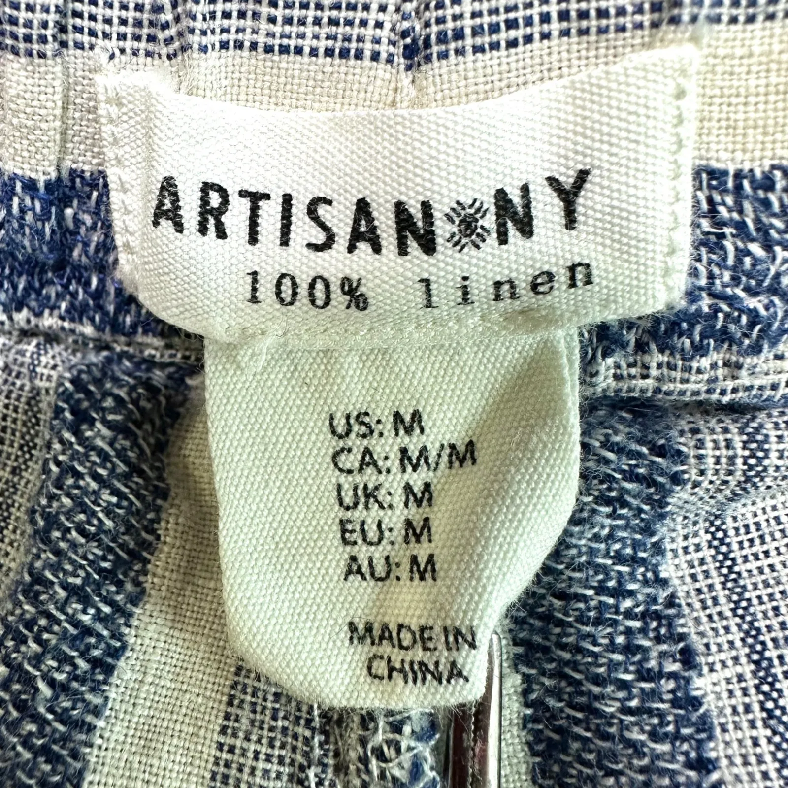 ARTISAN NY 100% Linen Blue Cream Striped Pants Women's M Nautical Coastal Beach - Image 6