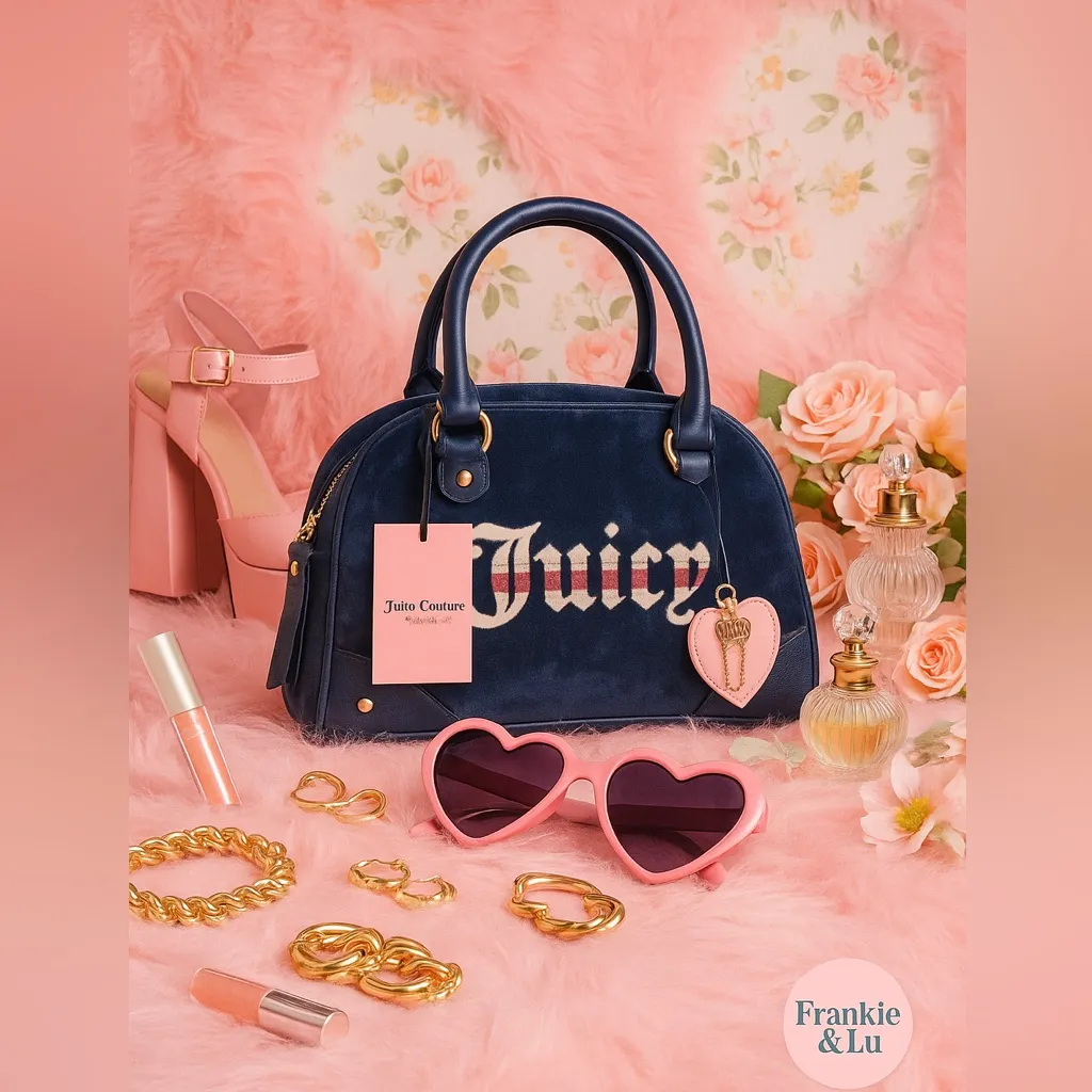 Juicy Couture Regal Blue Velour Satchel Crossbody Bowler Bag NWT - Image 2