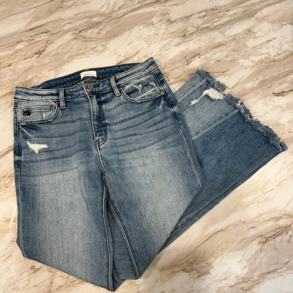 KanCan Light Blue Frayed Hem Flare Jeans Size 29 - Image 2