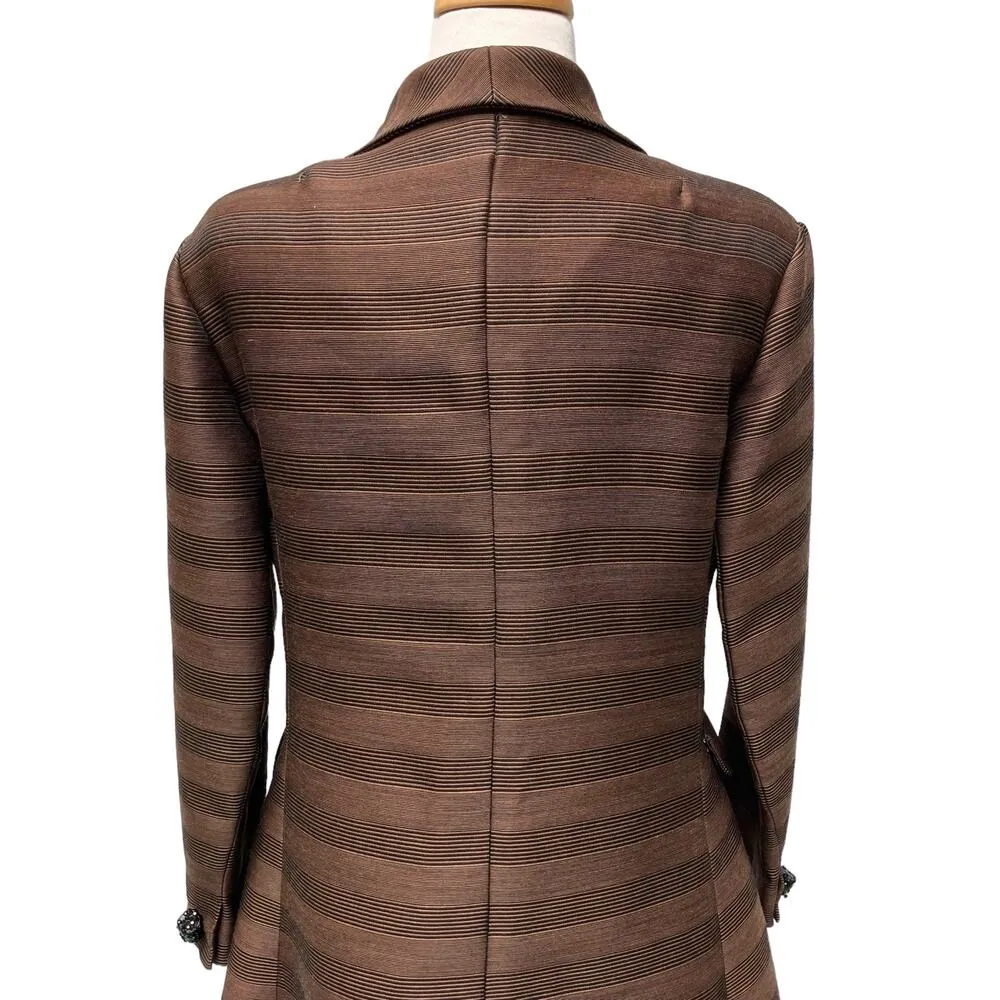 VTG 60’s Dress Coat Moe Nathan Sz S/M Brown Striped Zip Midi Long Sleeve Classic - Image 7