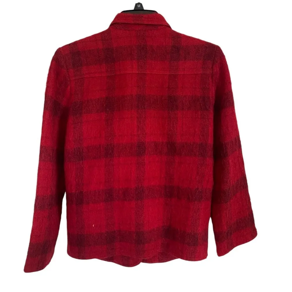 women's red with faded black checkered long open front blazer sz 6 - Image 9