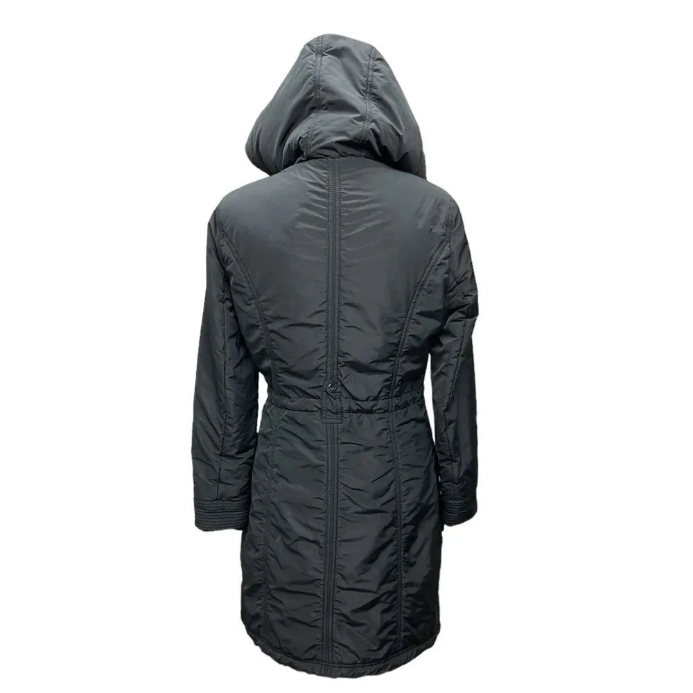 Trina Turk Faux Fur Lined Long Lightweight  Coat Cinch Ties Women's Size 6 Black - Image 4