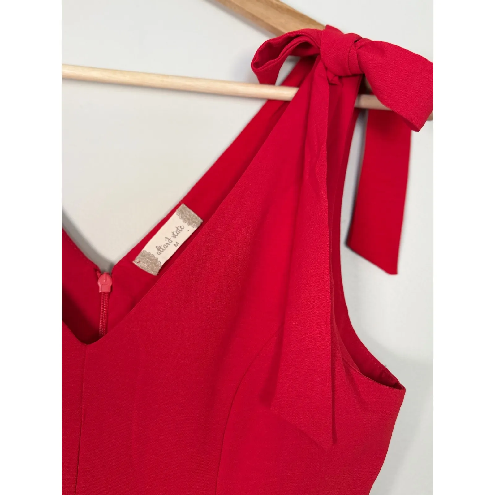 Altard State Red Bow Tie Shoulder V Neck A Line Dress Size M Valentine Fit Flare - Image 2