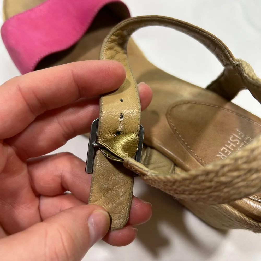 Eileen Fisher Pink & Tan Espadrille Platform Wedge Sandals Shoes‎ Womens 8 - Image 4