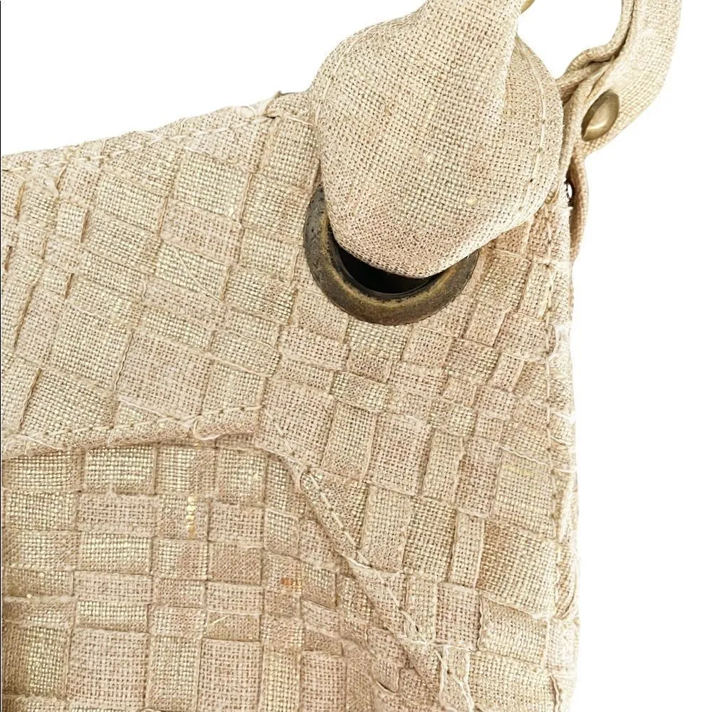 Lauren Merkin Metallic Gold Tan Woven Tote Shoulder Bag - Image 2