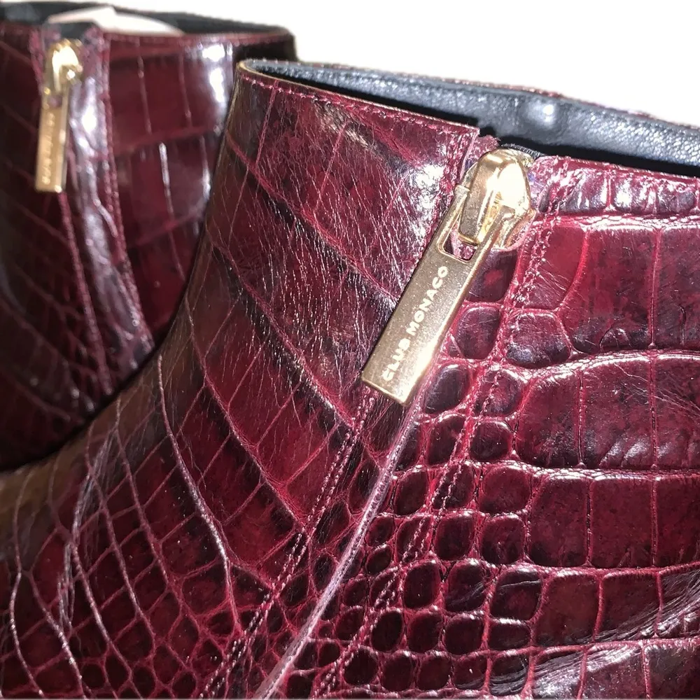 Club Monaco Trycia Dark Burgundy Crocodile Leather Ankle Boots 36 Made In Italy - Image 2