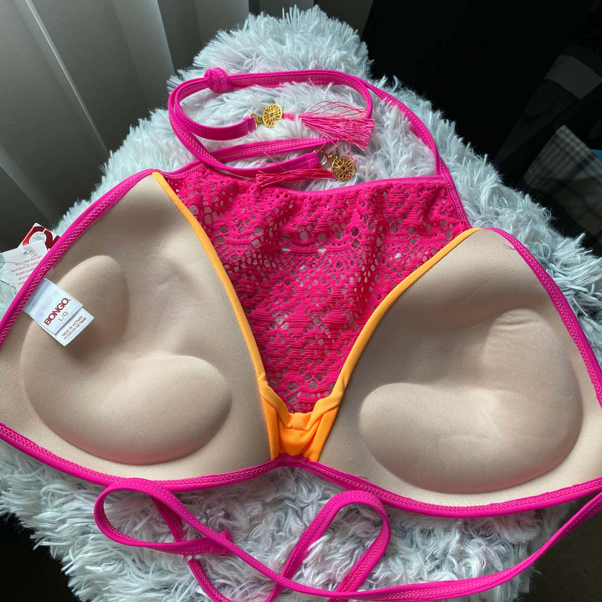 Juniors Coachella Cool crot. Hi Neck Bikini Orange pop - Image 2