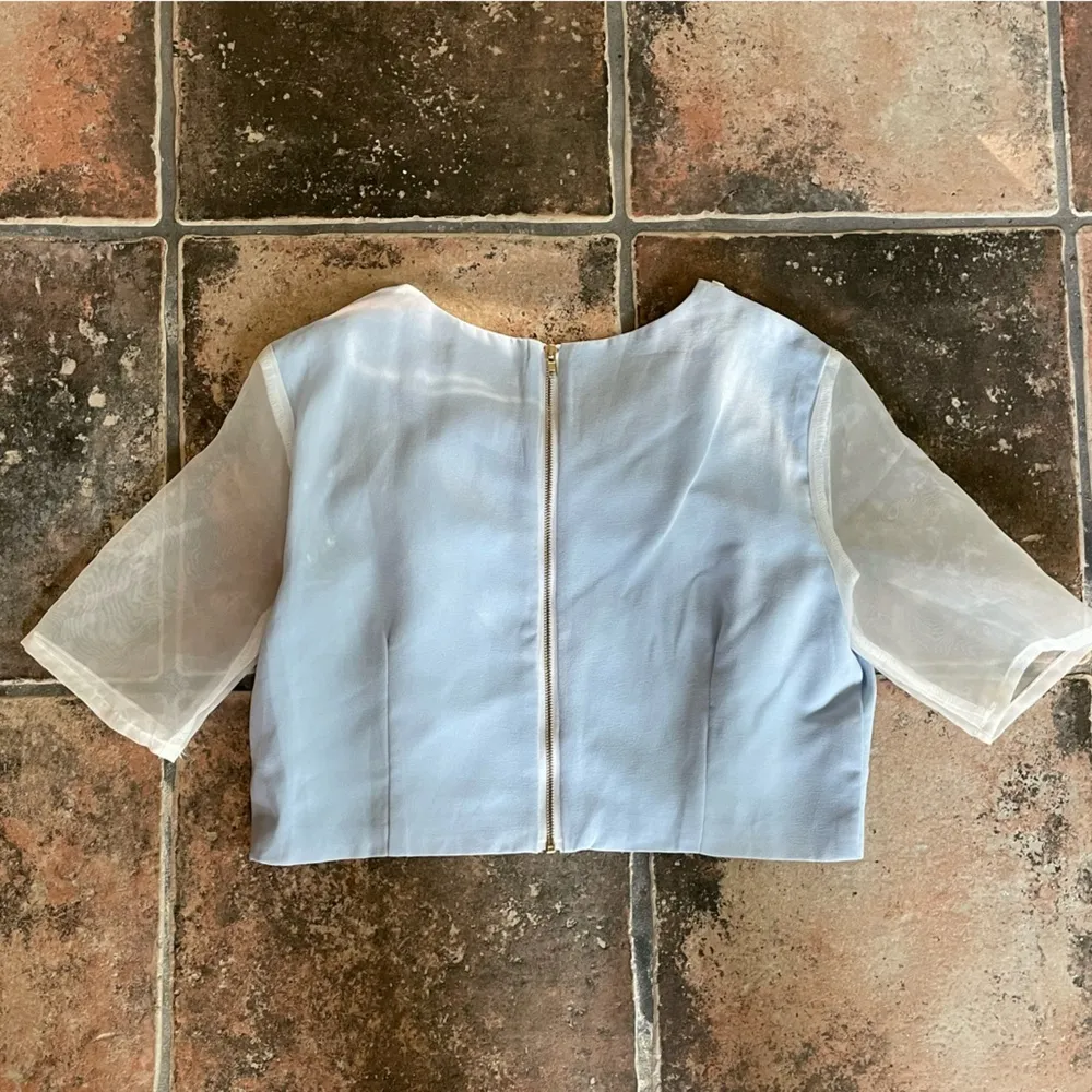 Sister Jane Sequin & Pearl Collar Tulle Sleeve Blue Crop Top Size S - Image 9