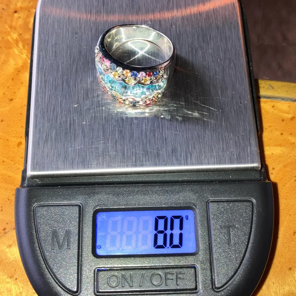 Blue Zircon Multicolor Sapphire Art Deco Ring Size 7 - Image 10