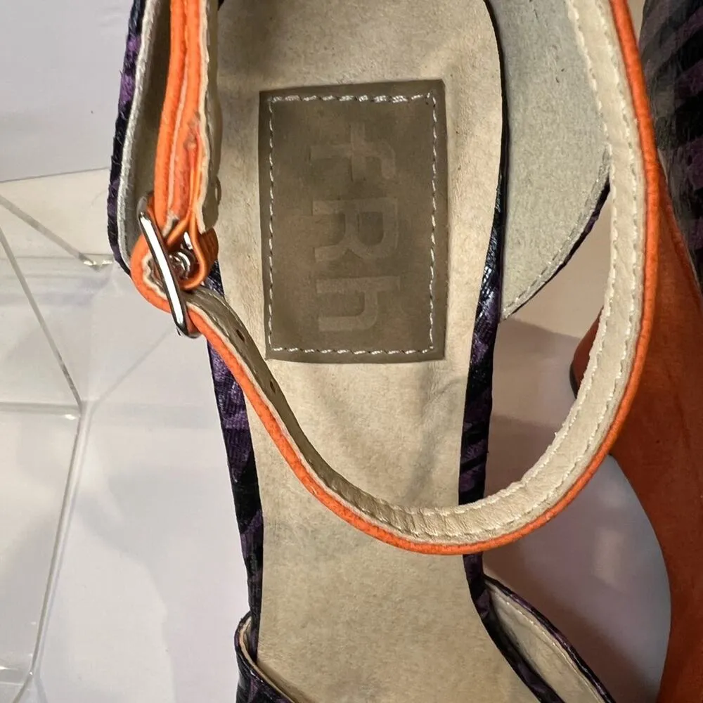 FRH Women's Colorful Animal Print Wedge Heels Size 8.5 Orange - Image 2