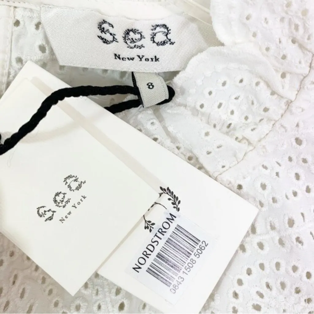 NWT Sea New York Vienne Eyelet Lace Open Back Cotton Blouse White Size 8 - Image 8