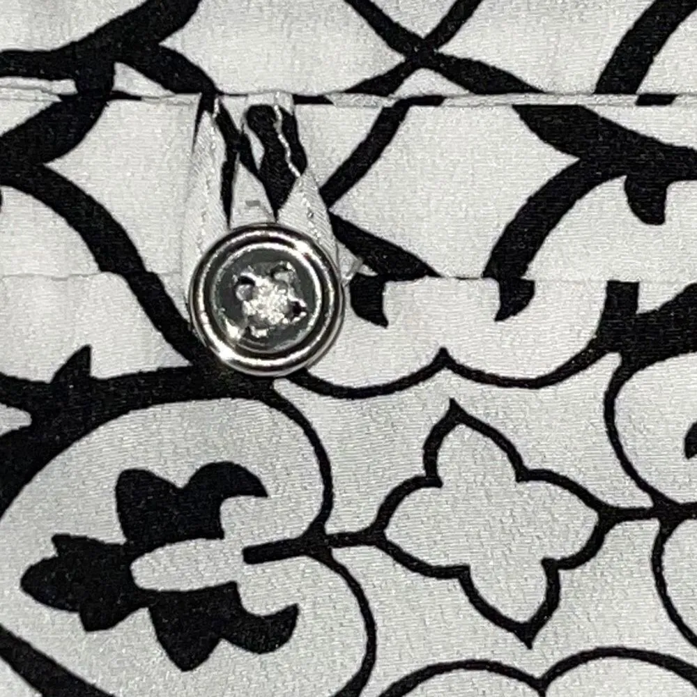 White House Black Market Button Shirt Blouse Geometric Long Sleeve V-Neck Size 1 - Image 3