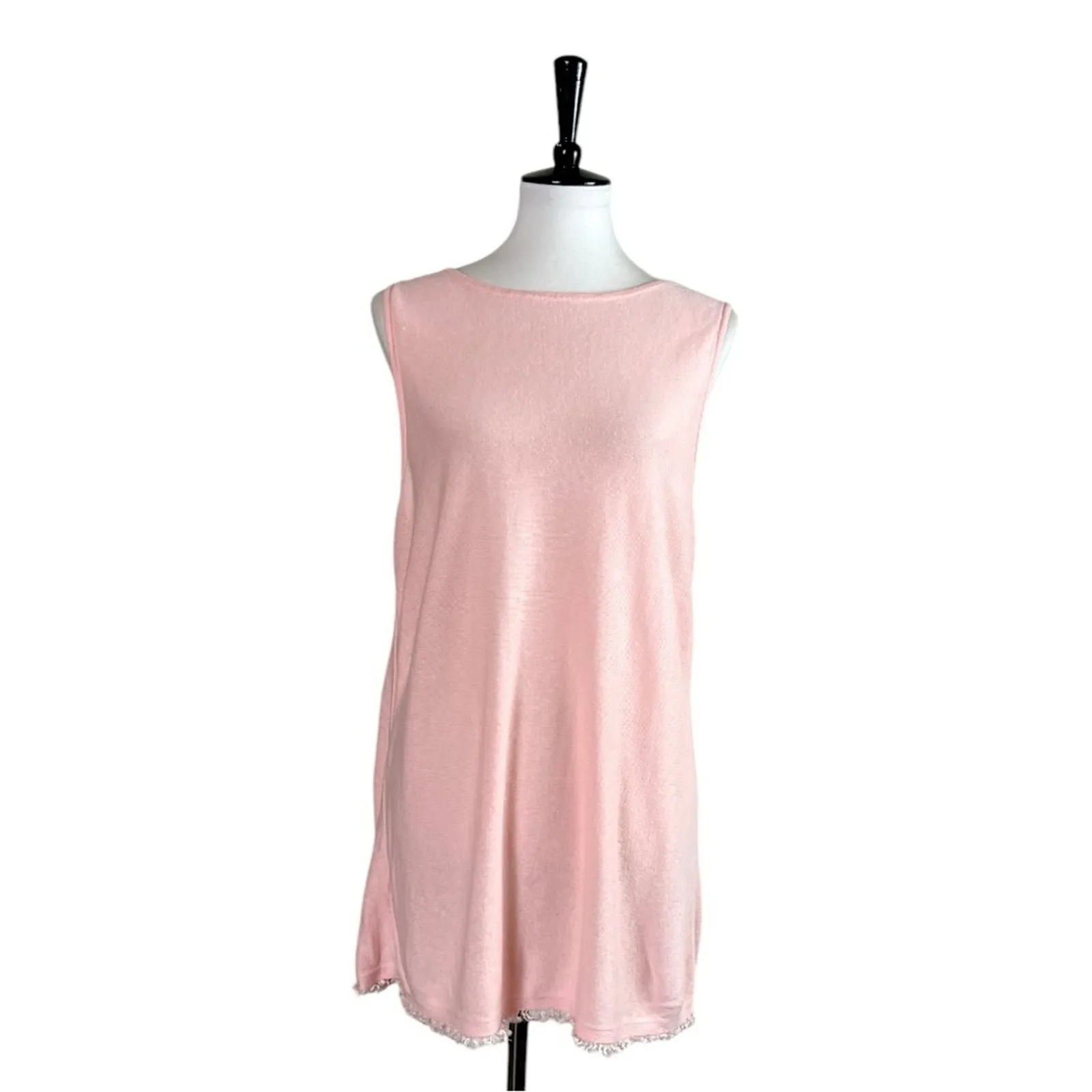 J.Jill Linen Blend Tunic Top Frayed Hem Sleeveless Pink Women’s Size Large Size M - Image 10