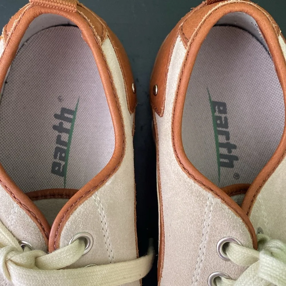 Earth Harbor Leather Suede Lace Up Sneakers Shoes Cream & Tan Size 6 Brown - Image 7