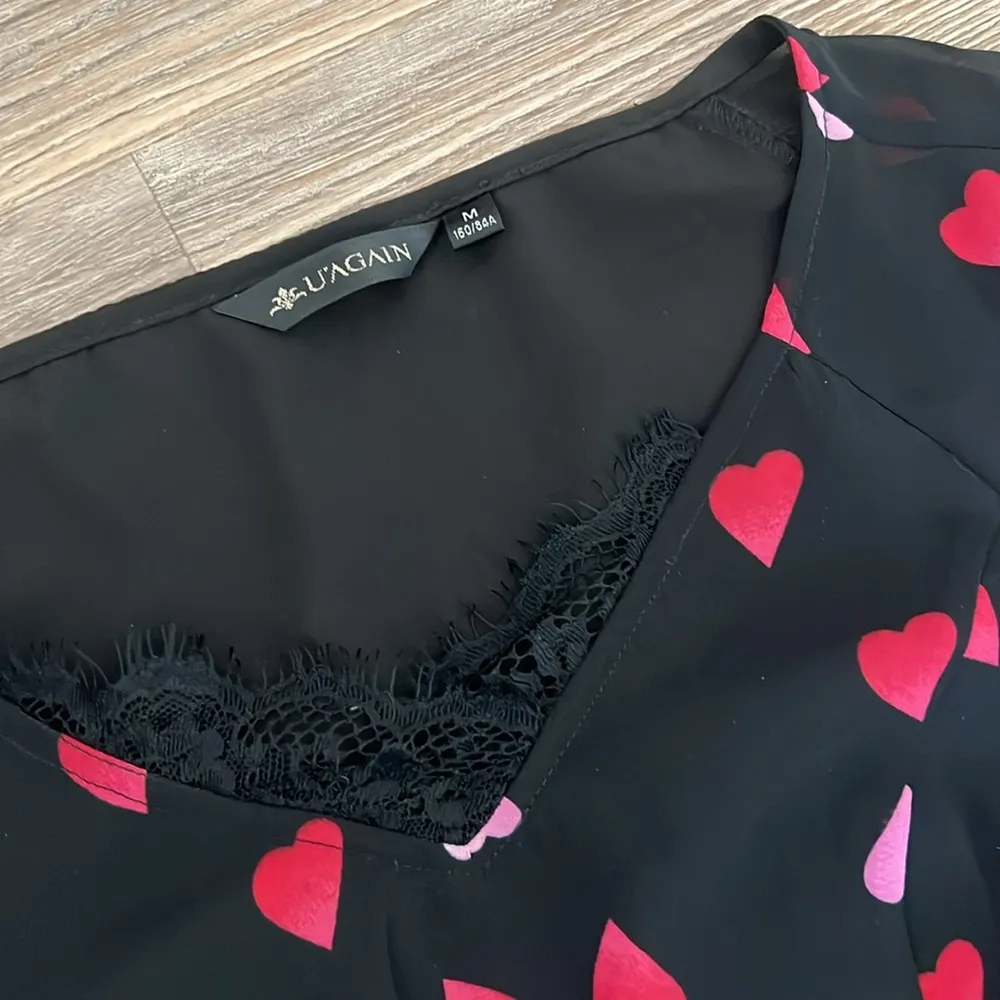 NWOT heart printed lace trim long sleeve dress - Image 8