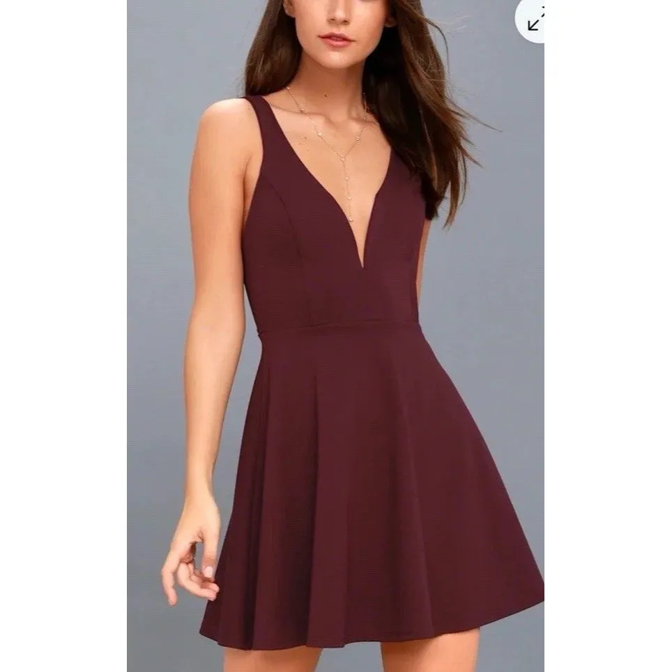 Lulus Womens Plum Believe In Love Skater Open Strappy Back Dress Mini sz XL Purple - Image 2