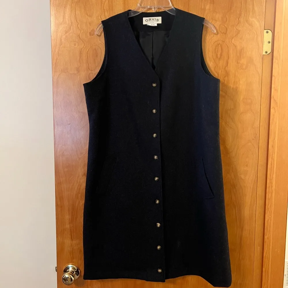 Orvis Jumper Shift Dress 100% Carded Wool Charcoal Gray Sleeveless Petite 12 - Image 4