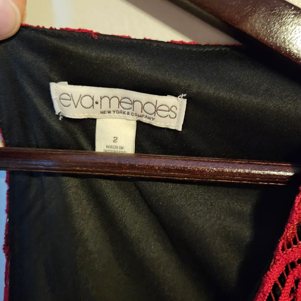 Eva Mendes Dress New York & Company Red Lace Bodycon Black Midi Cocktail Party Size 2 - Image 8