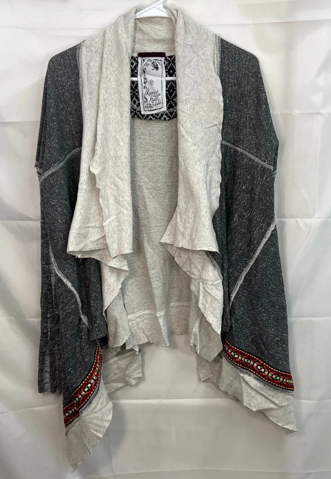 Memory Lane Knits Scrapbook gray embroidered open drapey knit cardigan sweater Size XL - Image 1