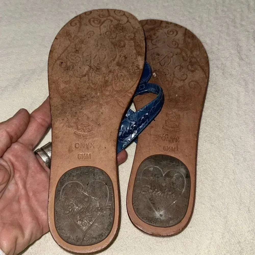 Brighton “onyx” sandal blue braided leather tan soles crystal medallion size 6.5 - Image 6