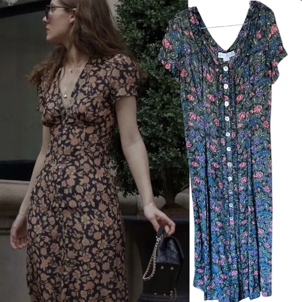 Vintage Eileen West Floral 100% Rayon Sheer Button Down Dress Medium Best Blue - Image 2