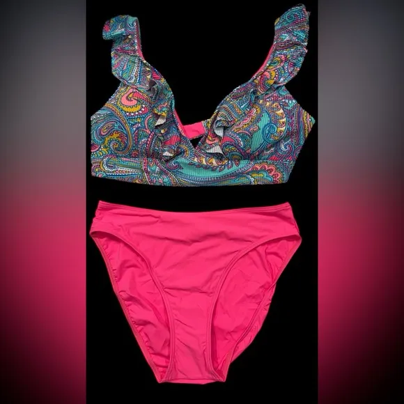 Sunsets Paisley Pop Bikini Set Willa Wireless Paipo 40 D 42 C NWT Blue Size XL - Image 2