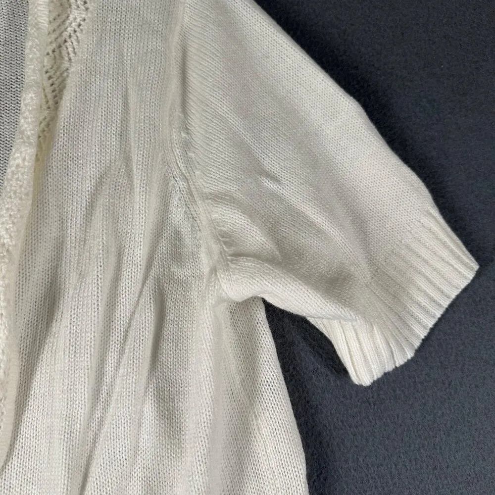 Vtg Blair Womens Medium Cream Scalloped Crochet Shrug Sweater Cardigan - Image 6