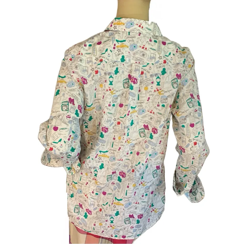 TALBOTS COTTON MULTI-COLOR NEW YORK CITY THEME "DOODLES" BUTTON DOWN TOP (M) - Image 5