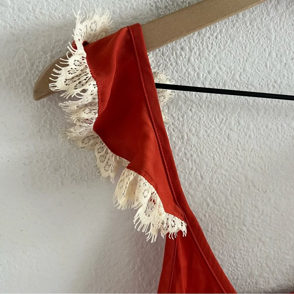 Free People Intimately Lace Strap Silky Polyester Orange Cream XS - Image 3