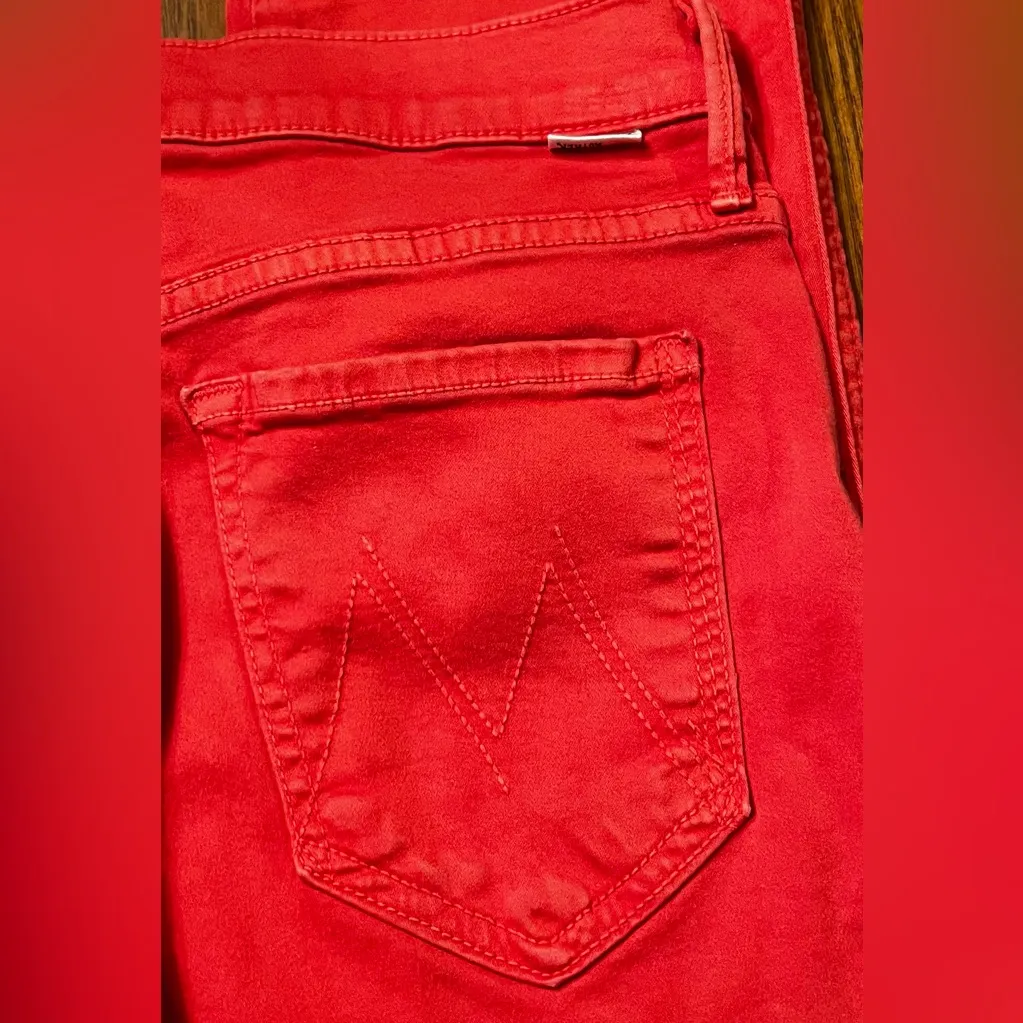MOTHER The Rascal Cuff Premium Stretch Denim Jeans in Rambutan Red Size 27 - Image 11