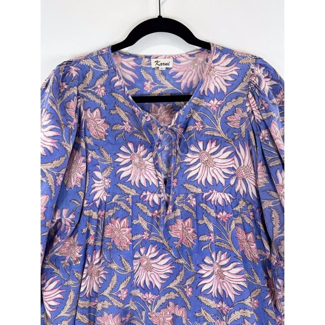 Karni Womens Dress Purple Mini Floral V Neck Puffed A Line Babydoll Boho Large - Image 7