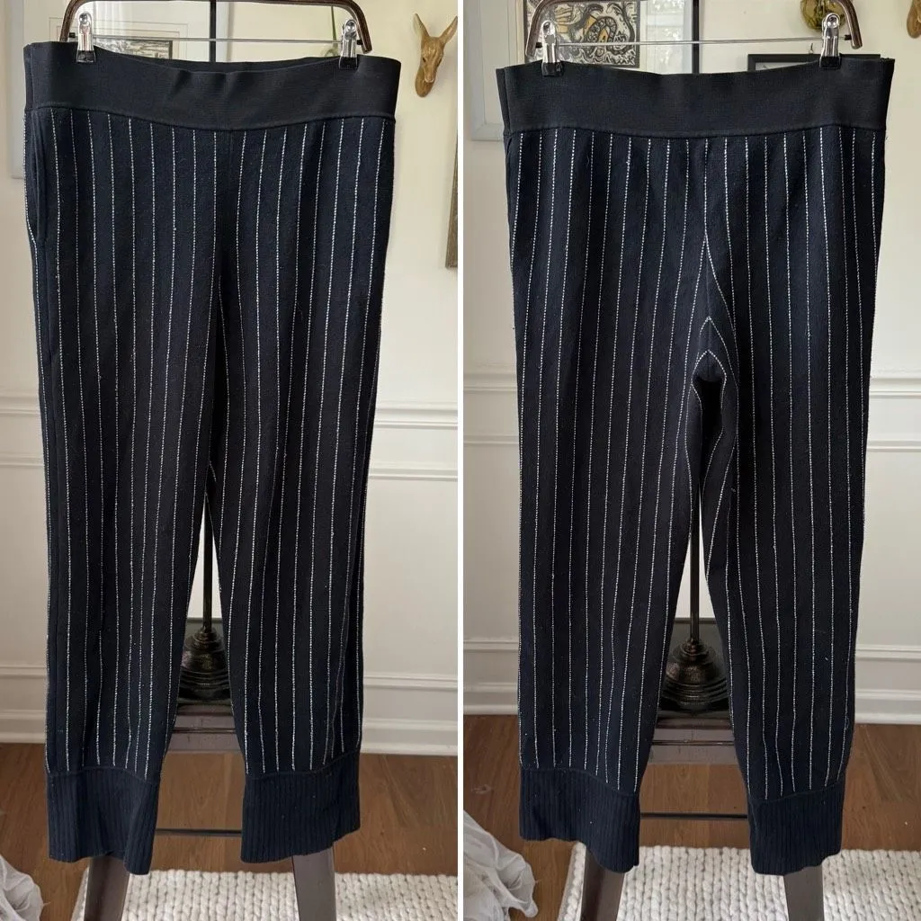 Opening Ceremony Black Knit Jogger Trousers Black Silver Stripe L - Image 2