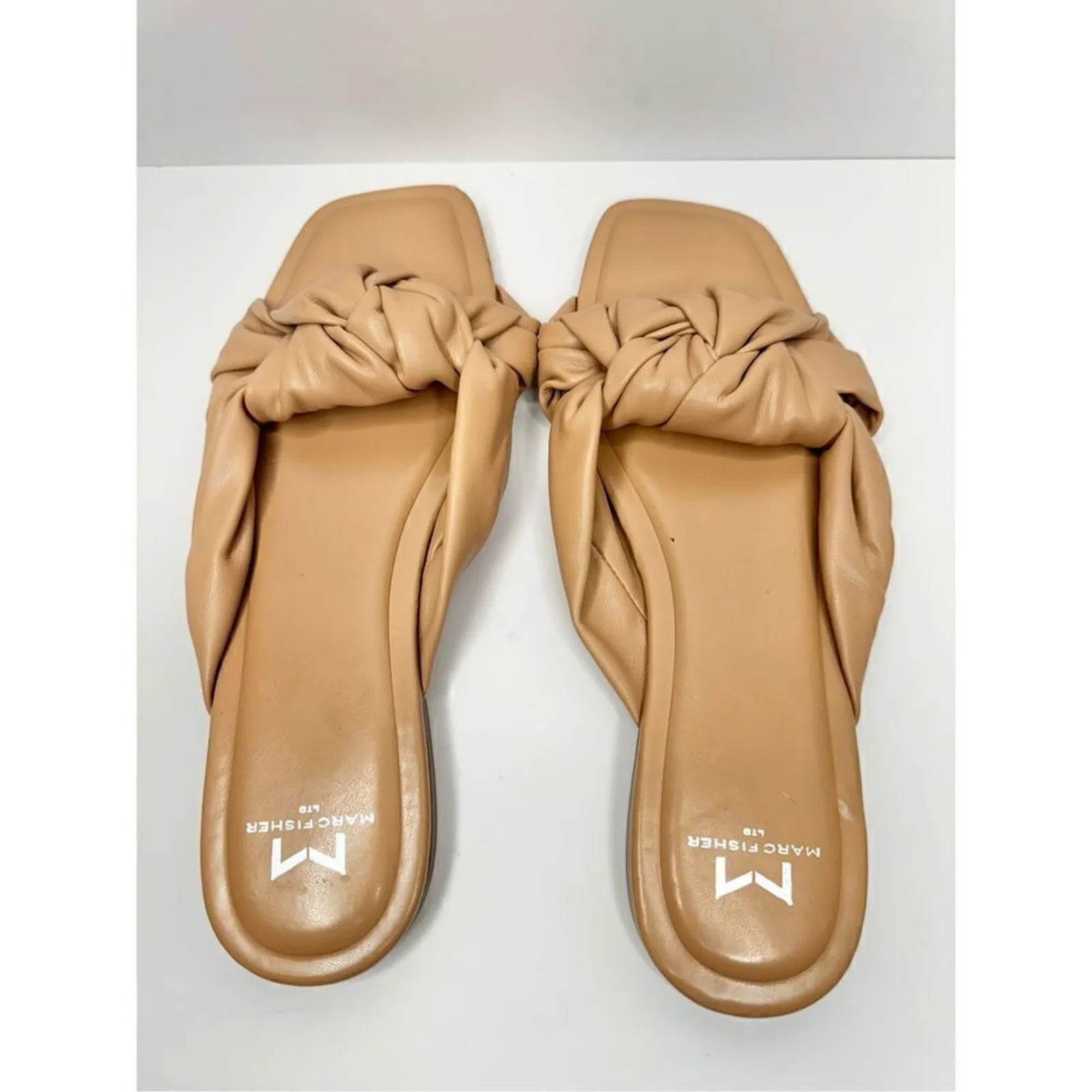 Marc Fisher Sandals Size 8.5 Tan Square Open Toe Knot Detail - Image 6