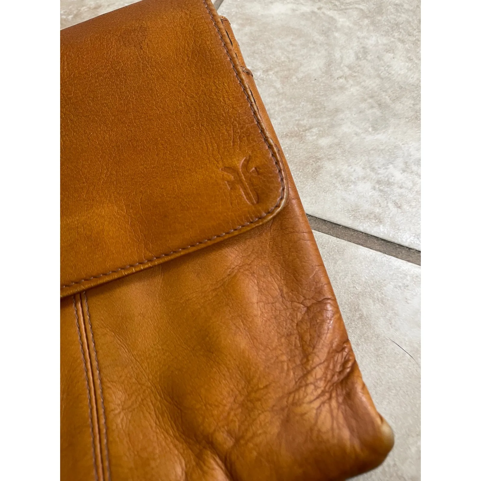 FRYE Women Tan Leather Flap Top Mini Backpack Purse Bag saddle bag VTG crossbody - Image 3