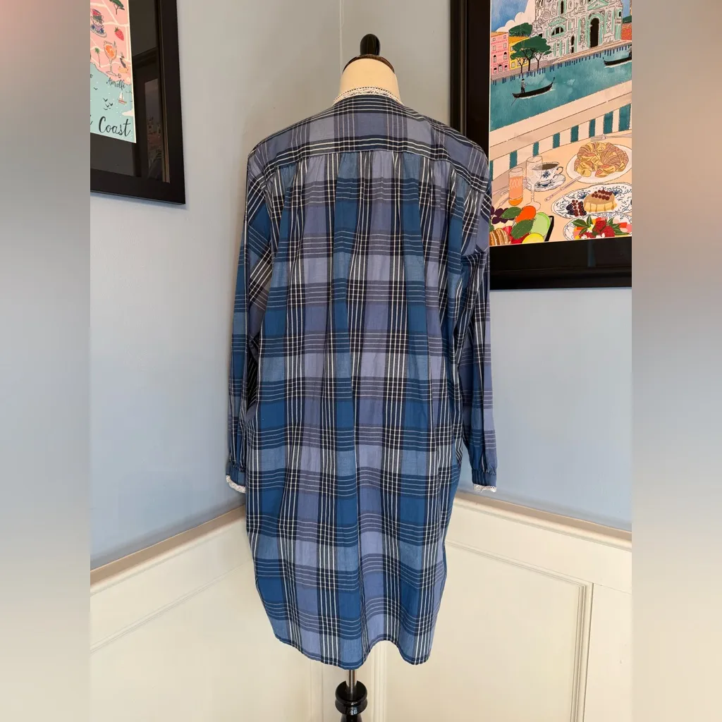 Rare 90s Vintage Victoria's Secret Country Cottons Blue Plaid Long Sleeve Dress - Image 4